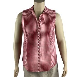Talbots Red Gingham Sleeveless Wrinkle Resistant Button Front Shirt Size 14